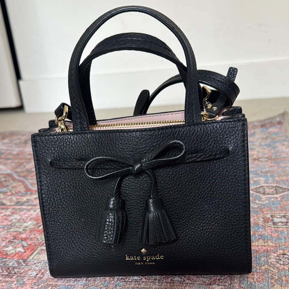kate spade Black Mini Leather Satchel with Tassel Bow